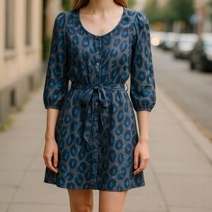 NWT EXPRESS satin leopard print button up dress in brown, blue & black sz small